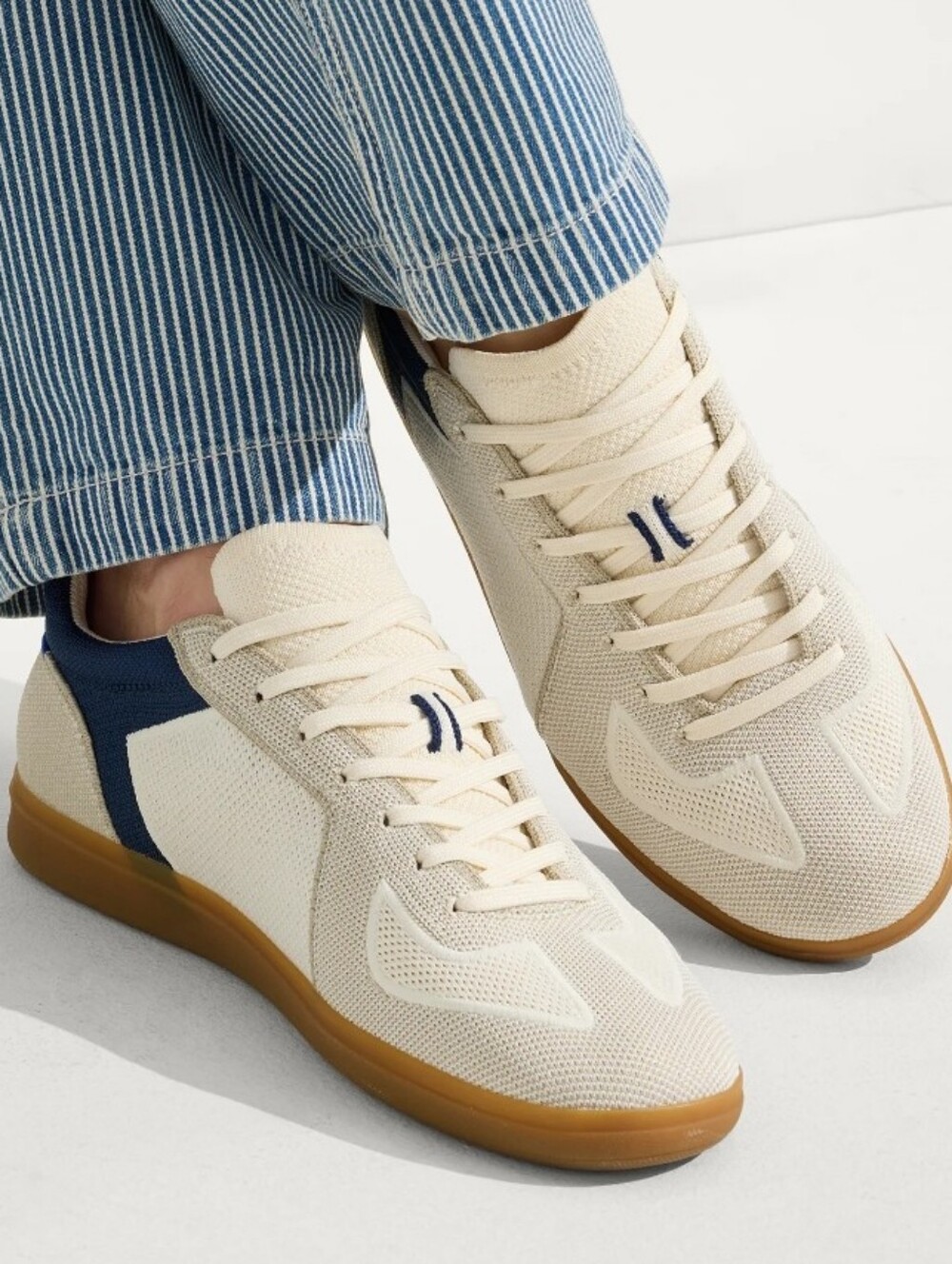 Rothy's RS01 Hudson Men's Sneakers — Cream with Navy Trim